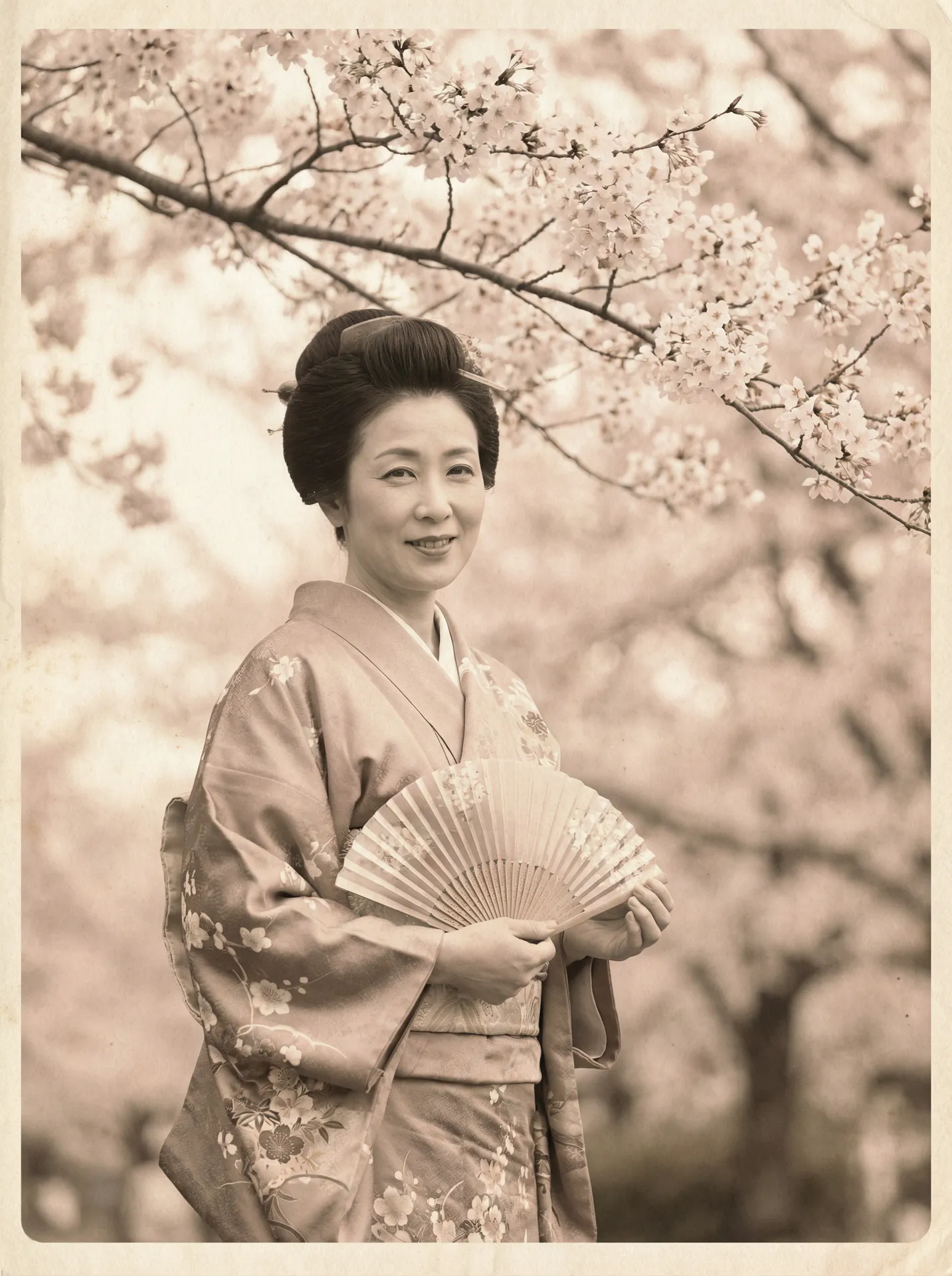 一位持扇的优雅 动漫里番 在樱花树下的复古写真